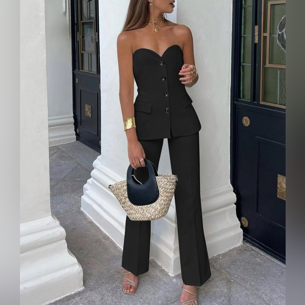 Commense Strapless Vest Two Piece Pantsuit